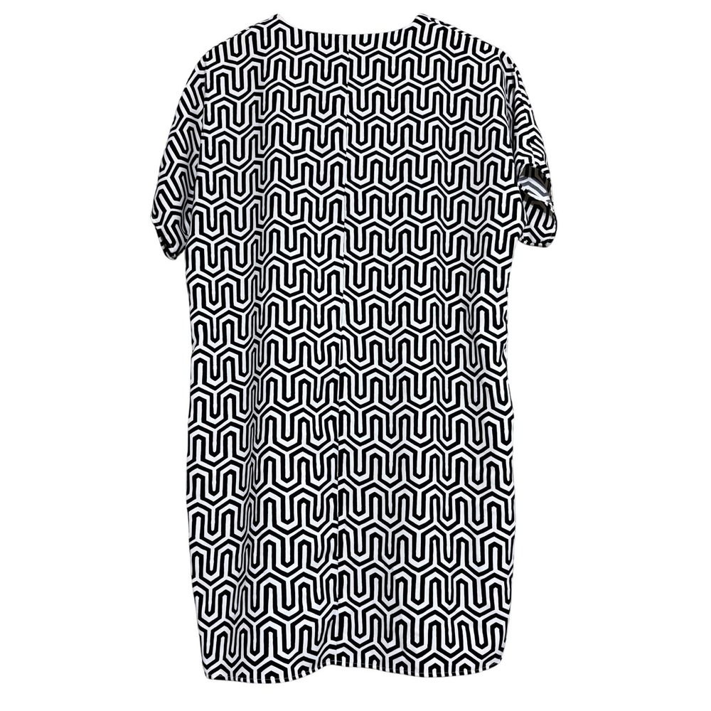 Chicos Wedge Tunic Top Women 0 US Small Black Cream Geometric Boxy Comfort - Picture 3 of 5